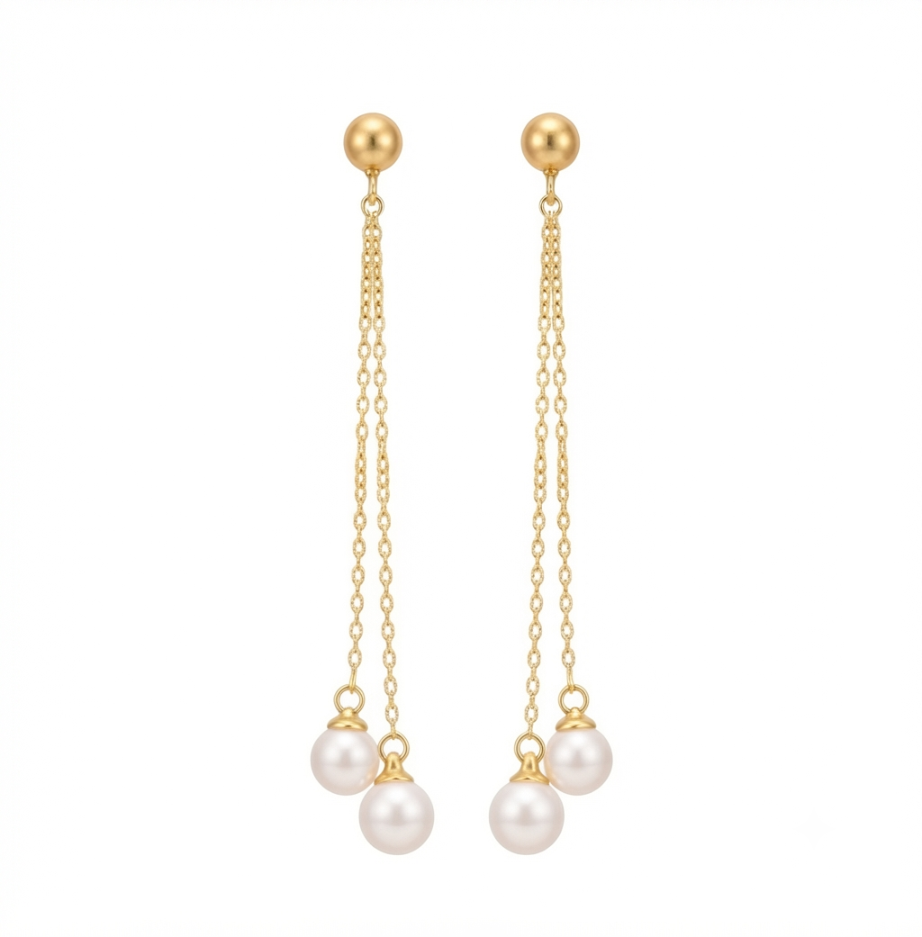 Baño de oro 18K.227 Aretes largos de perlitas