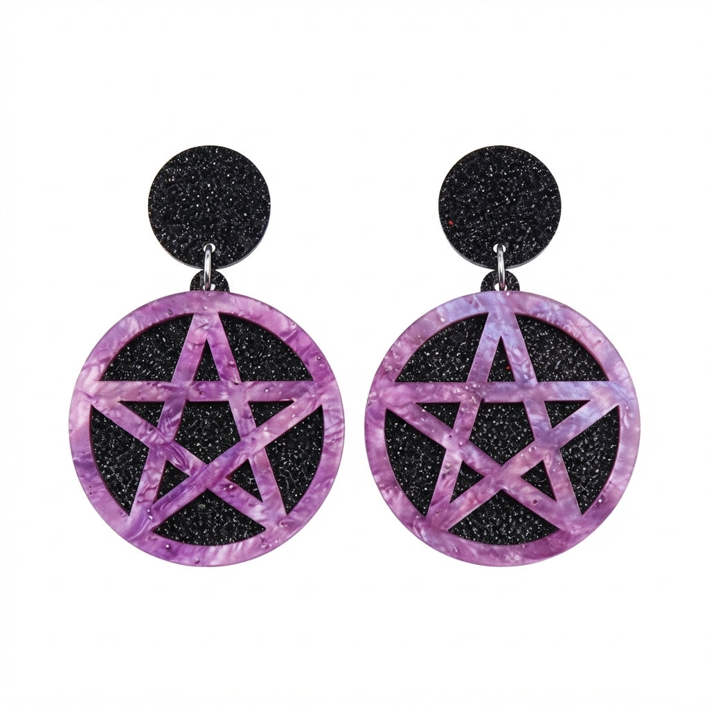 Acrílico HALL.2 Aretes de pentagrama lila
