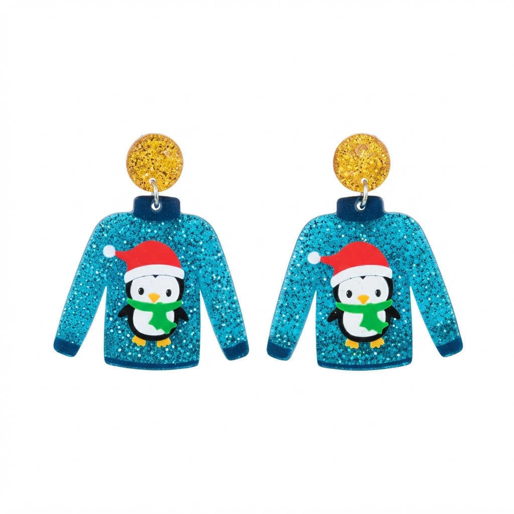 Acrílico NAV.5 Aretes de suéter de navideño pingüino