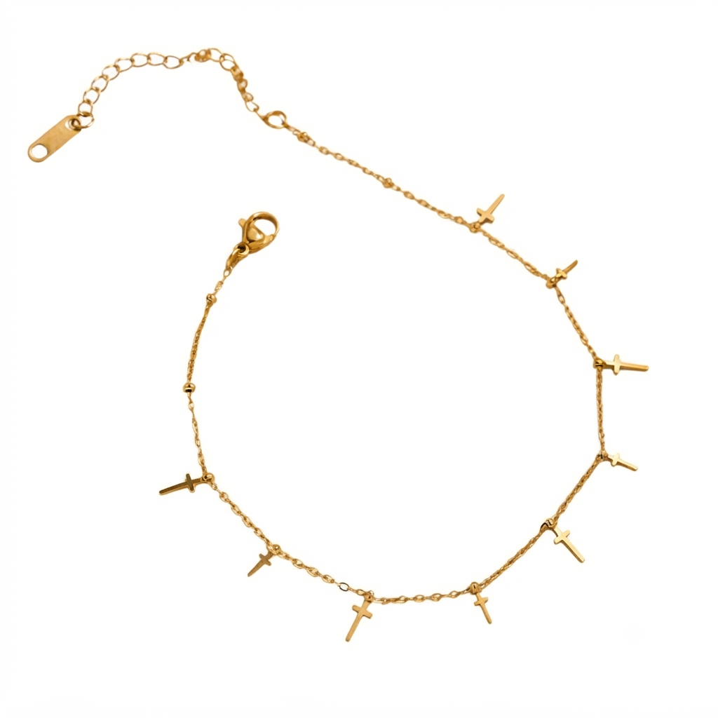 Baño de oro 18K.231 Tobillera de cruces