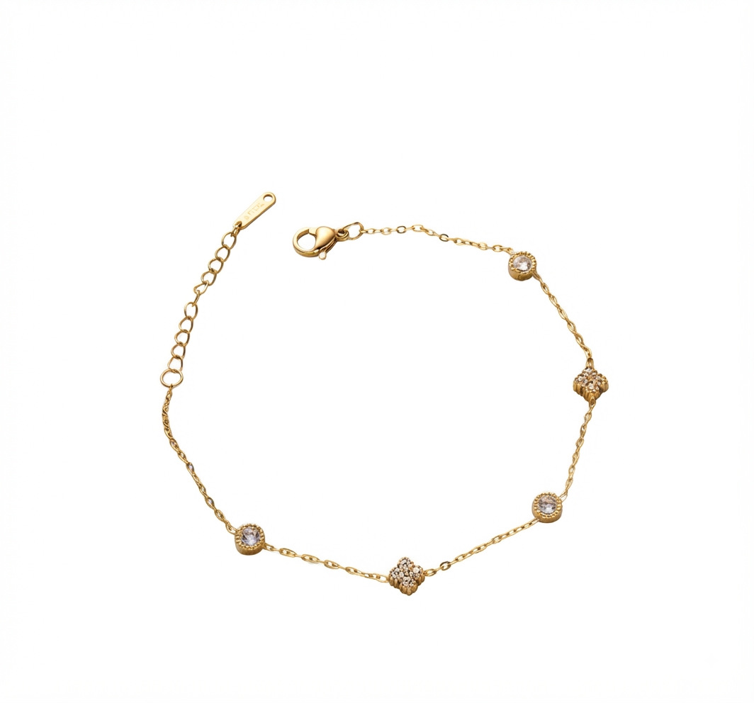 Baño de oro 18K.205 Pulsera dorada con circonias