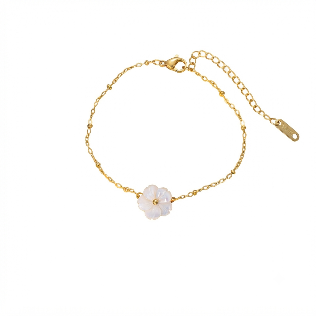 Baño de oro 18k.245 Pulsera de florecita blanca