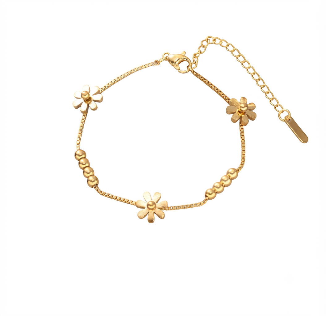 Baño de oro 18K.235 pulsera de margarita con perlitas