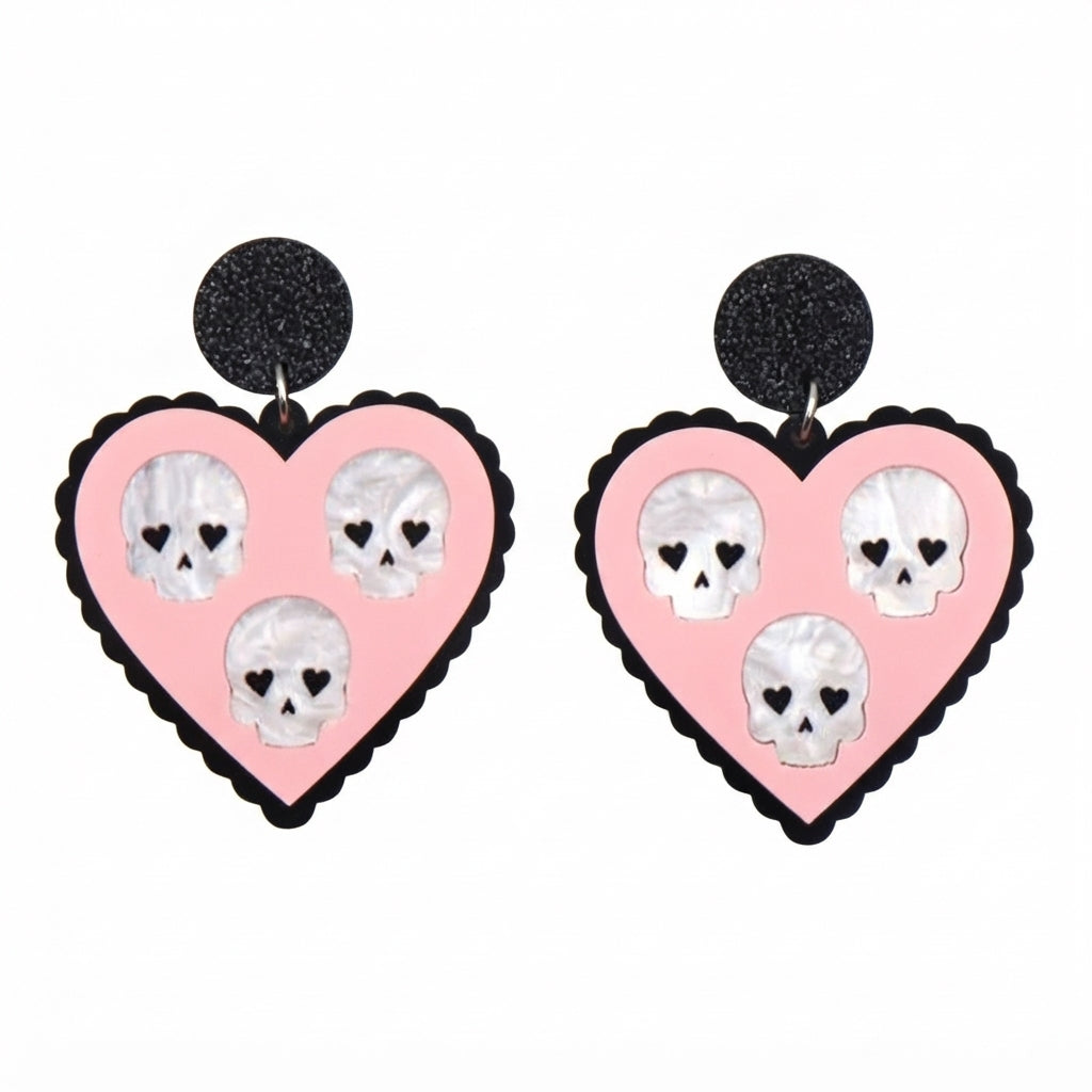 Acrílico HALL.12 Aretes de corazón y calaveras