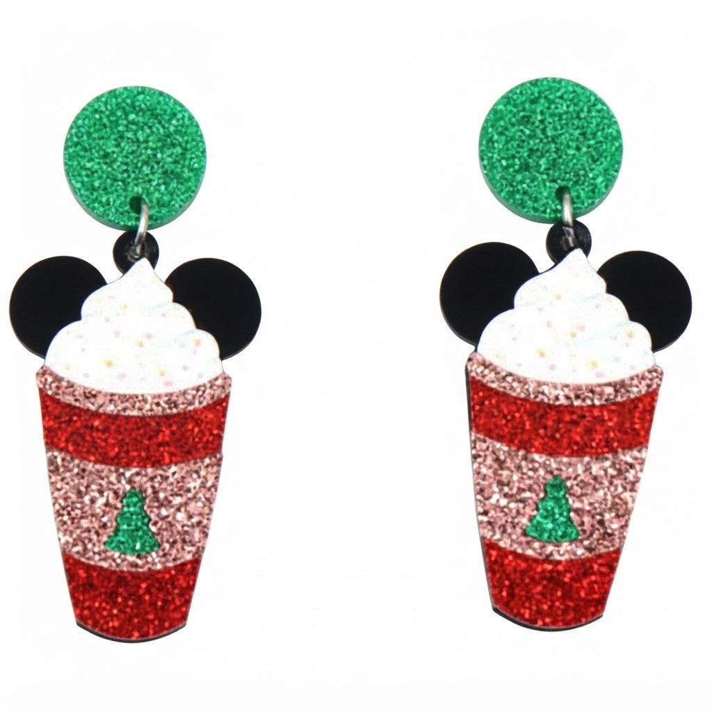 Acrílico NAV.1 Aretes de mouse coffee navideño