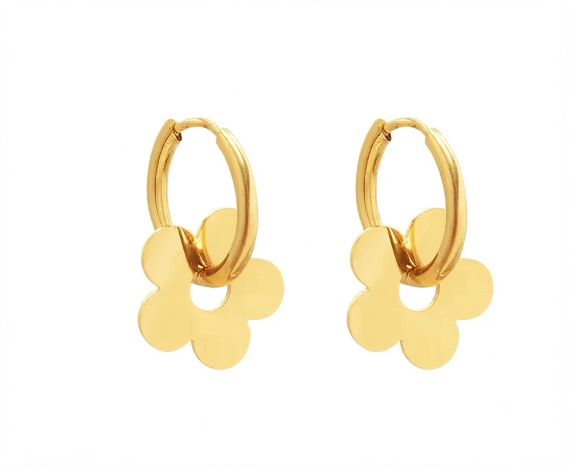 Baño de oro 18K.35 Aretes de flor dorada