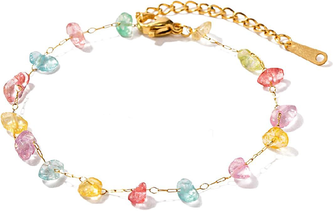 Baño de oro 18k.276 Pulsera de piedras de colores pastel