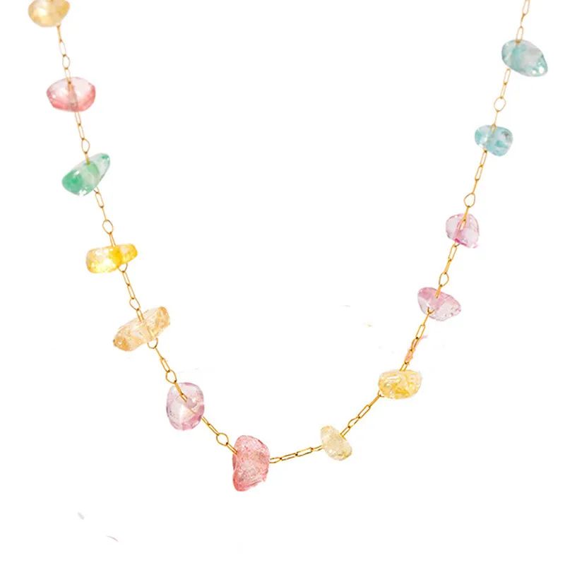 Baño de oro 18k.275 Collar de piedras de colores pastel
