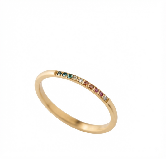 Baño de oro 18K.155 Anillo con circonias de colores talla 7