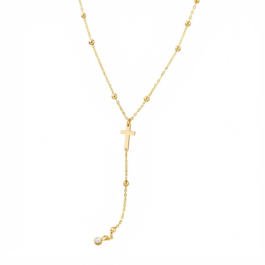 Baño de oro 18k.268 Collar de cruz con perlitas doradas