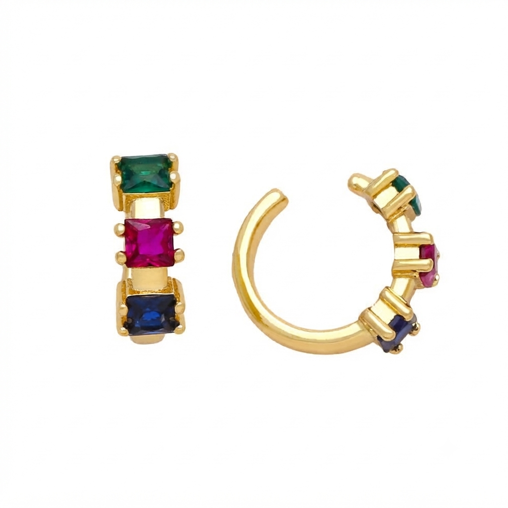 Baño de oro 18K.113 Hoops ear cuff de diamantes de colores
