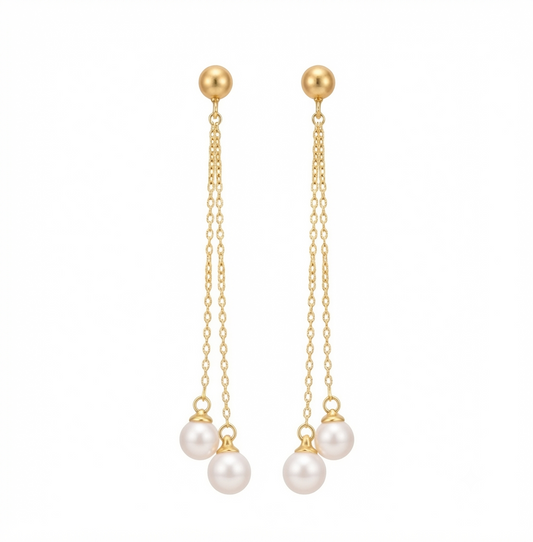 Baño de oro 18K.227 Aretes largos de perlitas
