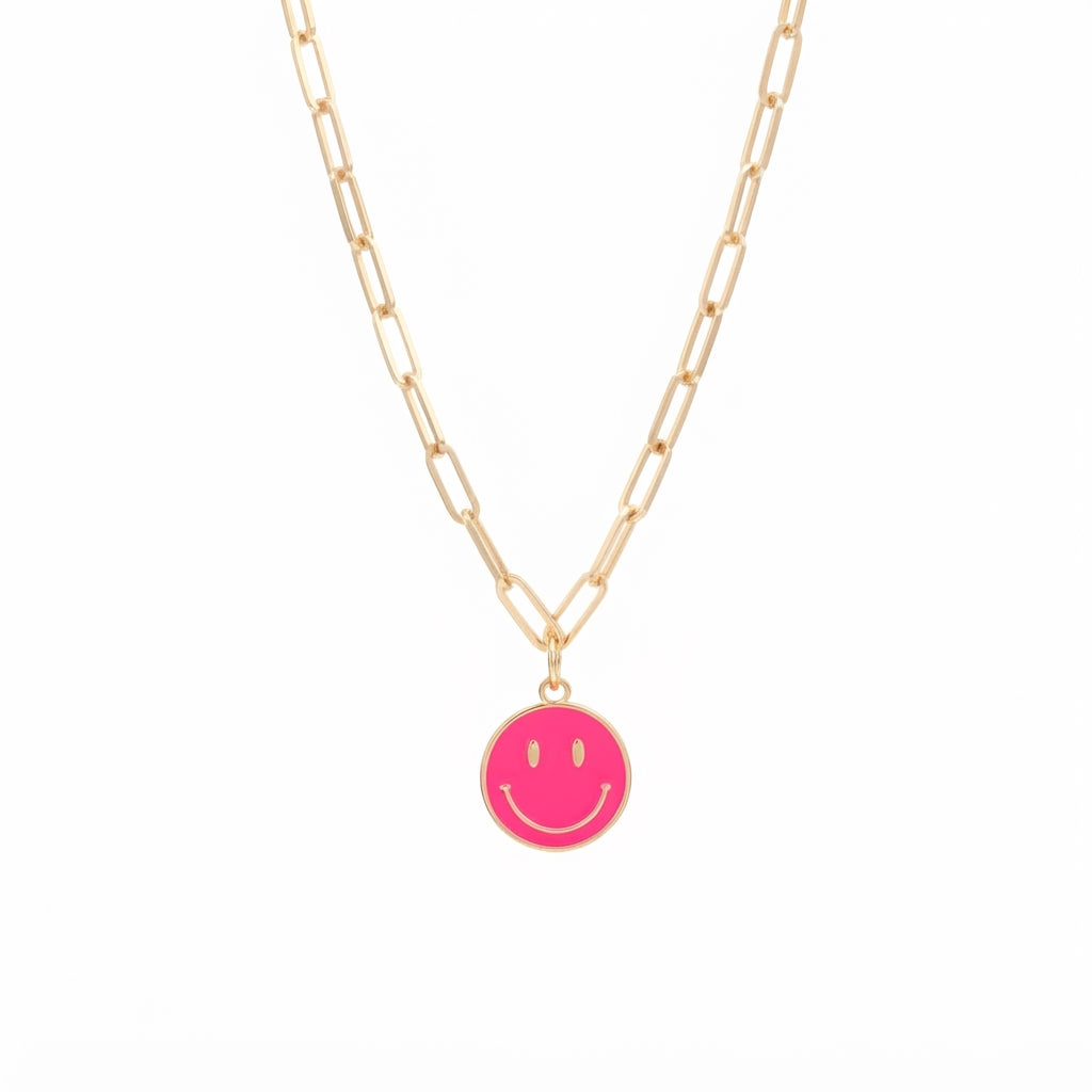 Fantasía fina CO.37 Collar de carita feliz rosada