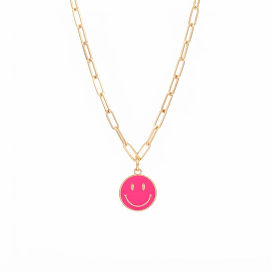 Fantasía fina CO.37 Collar de carita feliz rosada