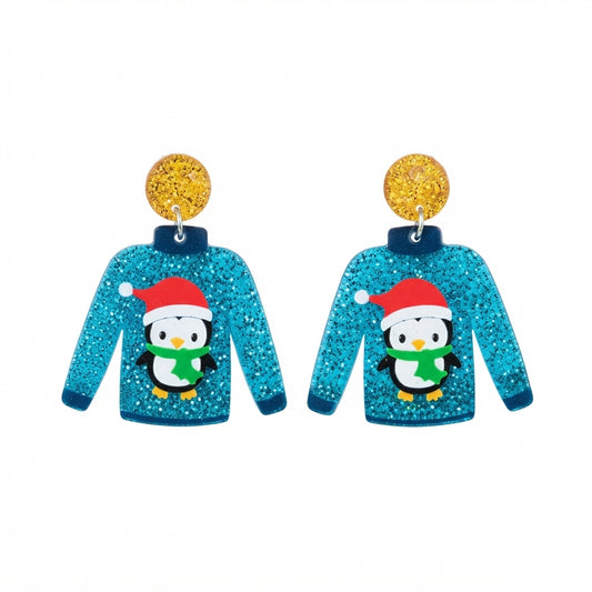 Acrílico NAV.5 Aretes de suéter de navideño pingüino