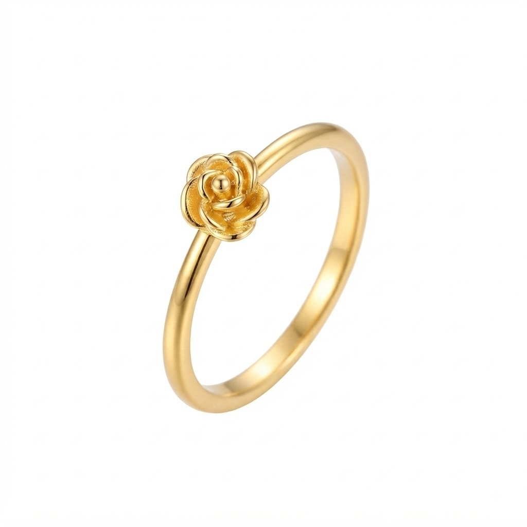 Baño de oro 18K.151 Anillo de rosa pequeña talla 6
