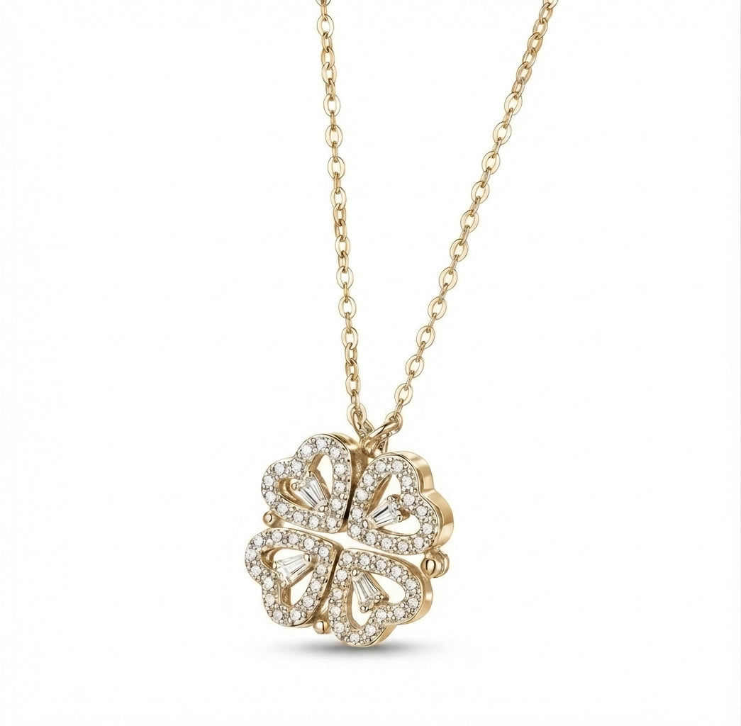 Aleación de zinc CO.106 Collar de corazón y trébol dorado
