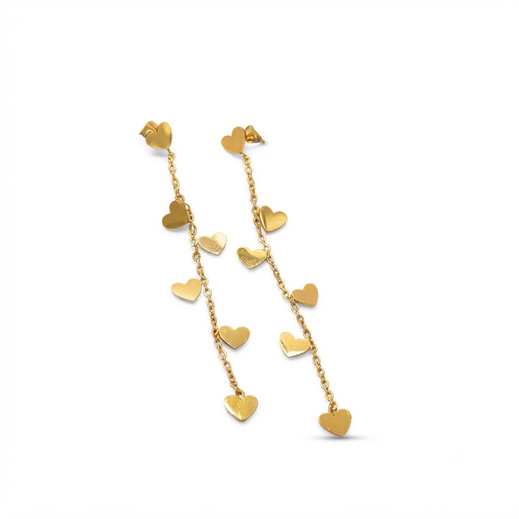 Baño de oro 18K.139 Aretes largos de corazónes baño de oro
