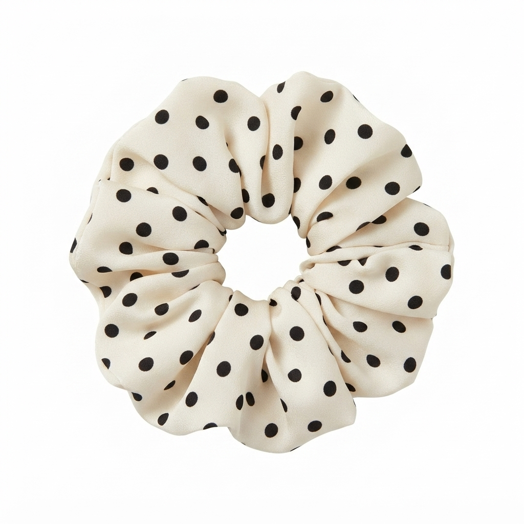 SCRUN.7 Scrunchie blanco con puntitos negros