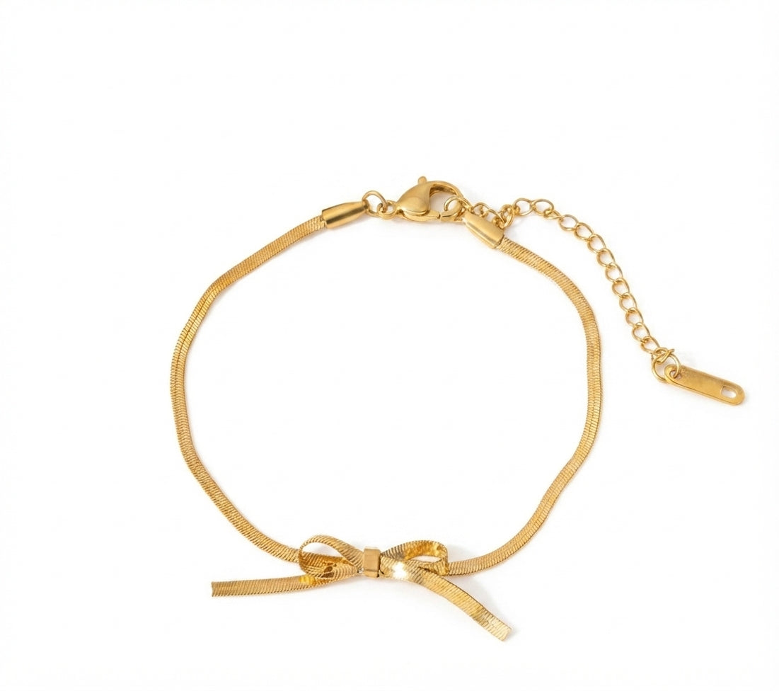 Baño de oro 18K.95 Pulsera dorada de moña