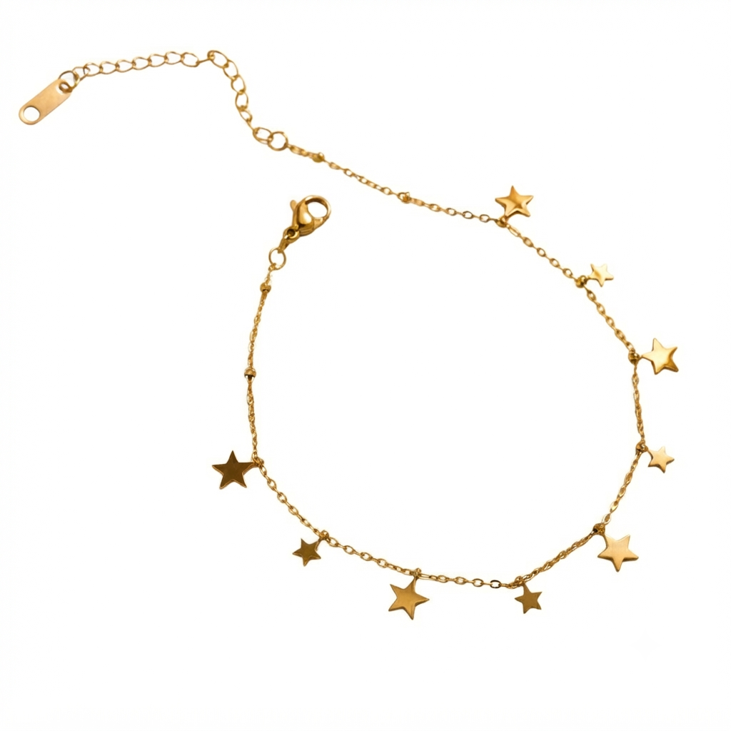 Baño de oro 18K.230 Tobillera mini estrellas