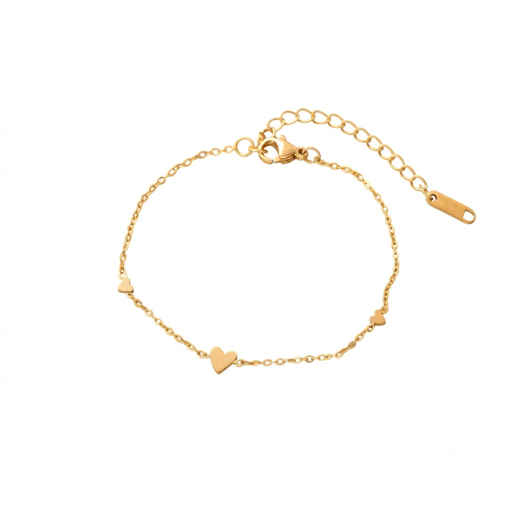 Baño de oro 18k.62 Pulsera de corazones