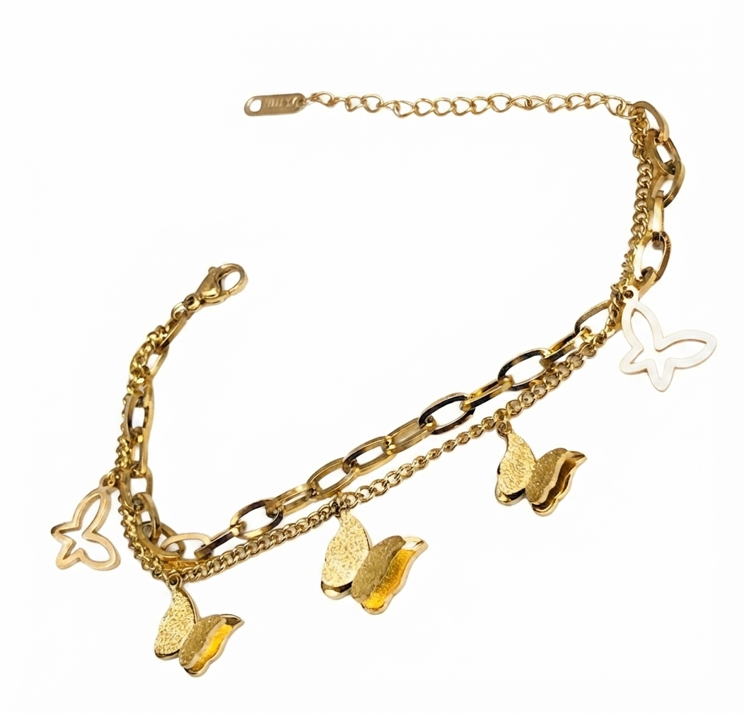 Baño de oro 18K.53 Pulsera de mariposas doradas