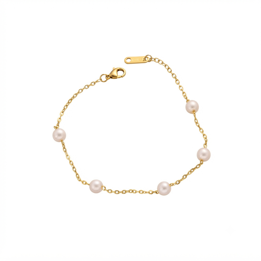 Baño de oro 18k.244 Pulsera de perlas blancas