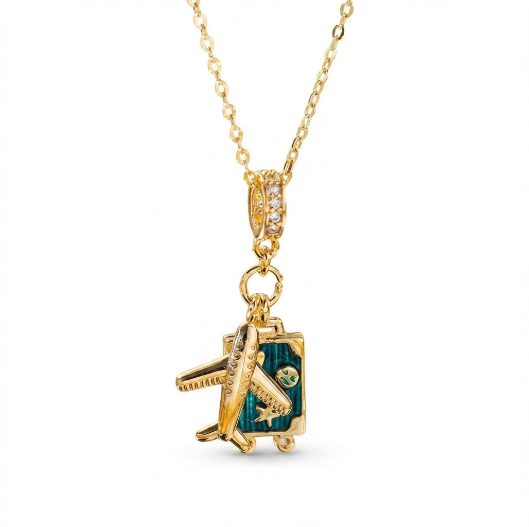 Baño de oro 18K.223 Collar de maleta y avión baño de oro