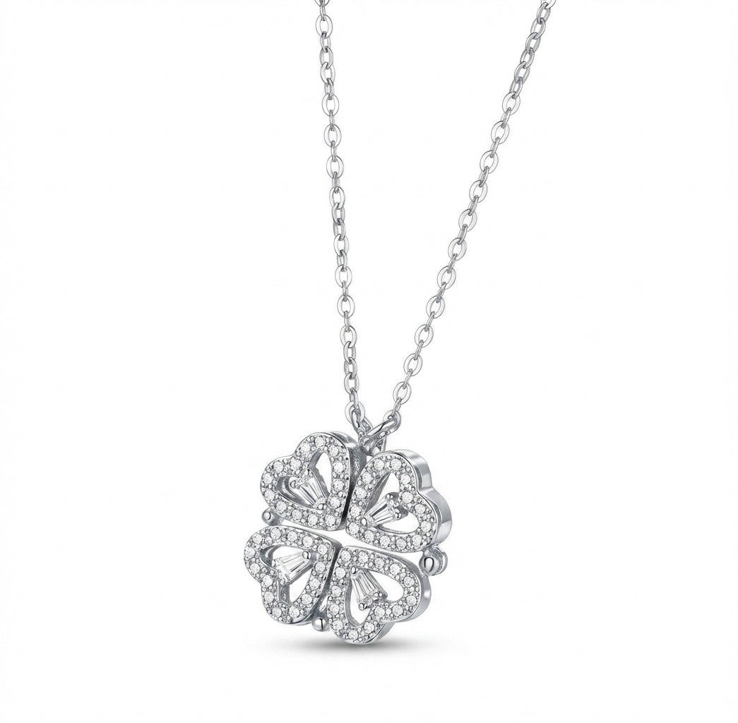 Aleación de zinc CO.105 Collar de corazón y trébol plateado