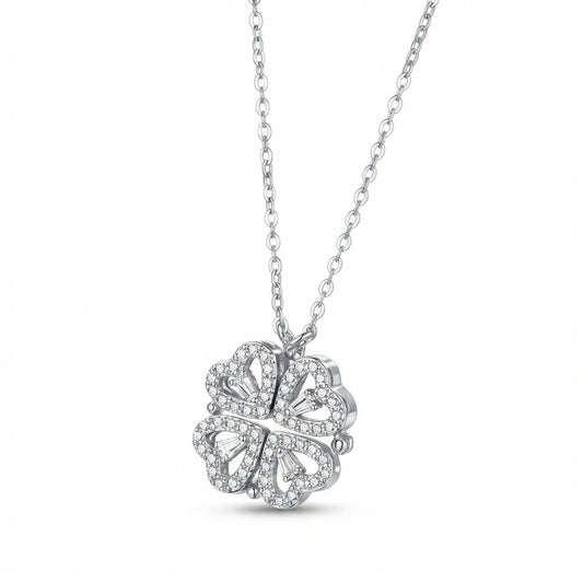 Aleación de zinc CO.105 Collar de corazón y trébol plateado