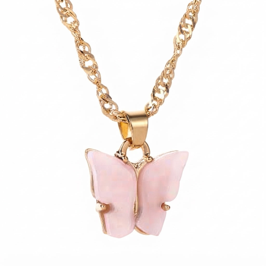 Fantasía fina CO.81 Collar de mariposa rosa suave