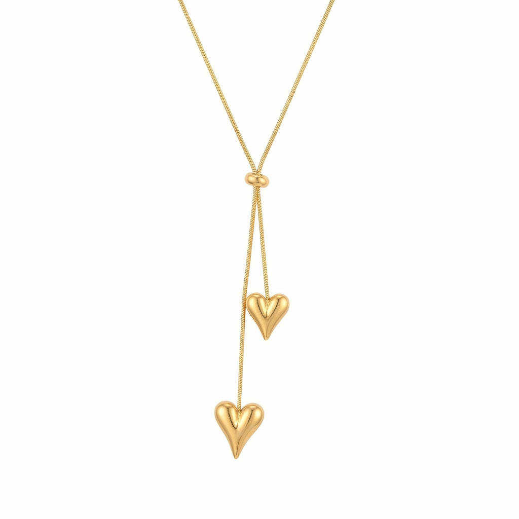 Baño de oro 18K.270 Collar de doble corazón dorado