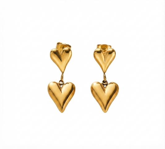 Baño de oro 18K.27 Aretes de doble corazón