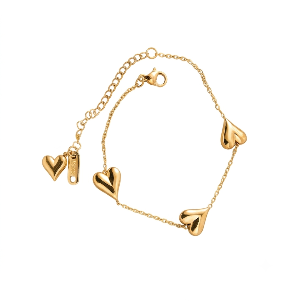 Baño de oro 18K.86 Pulsera de corazones