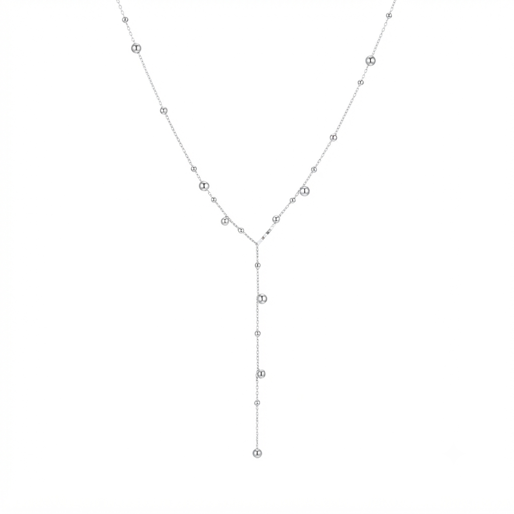 Baño de oro 18k.207 Collar largo de perlas plateadas