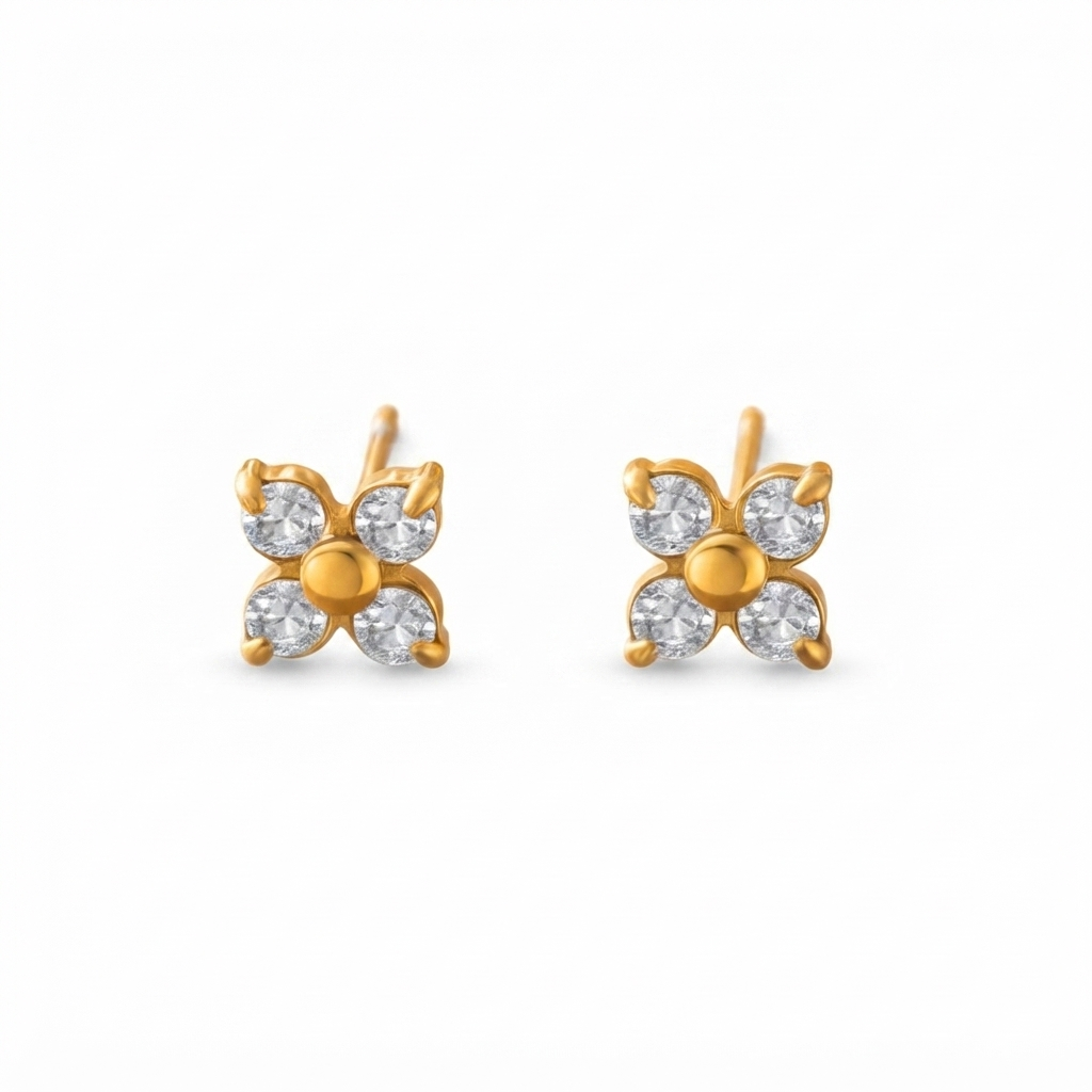 Baño de oro 18k.278 Aretes de florecitas con circonias