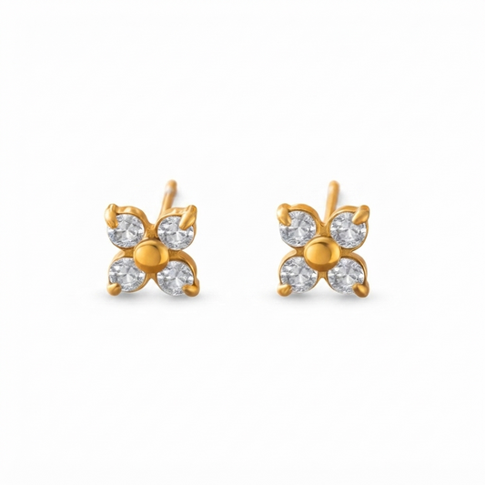 Baño de oro 18k.278 Aretes de florecitas con circonias
