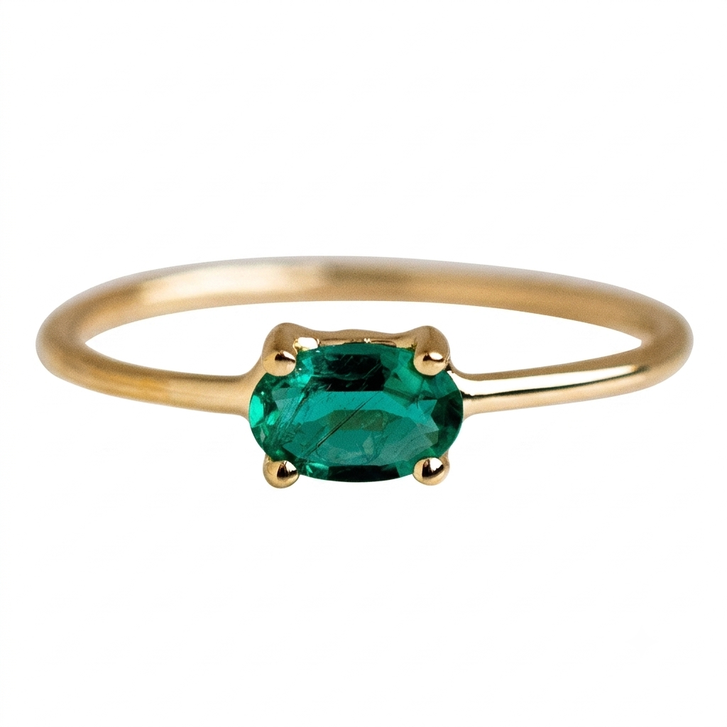 Baño de oro 18k.298 Anillo con circonia verde esmeralda