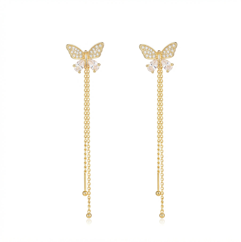 Fantasía fina ARE.5 Aretes largos de mariposa