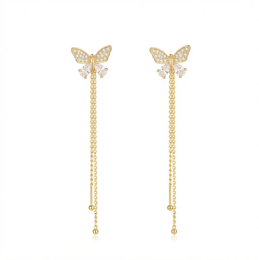 Fantasía fina ARE.5 Aretes largos de mariposa