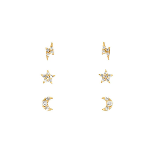 Baño de oro 19K.186 cuff de estrella, luna y rayo