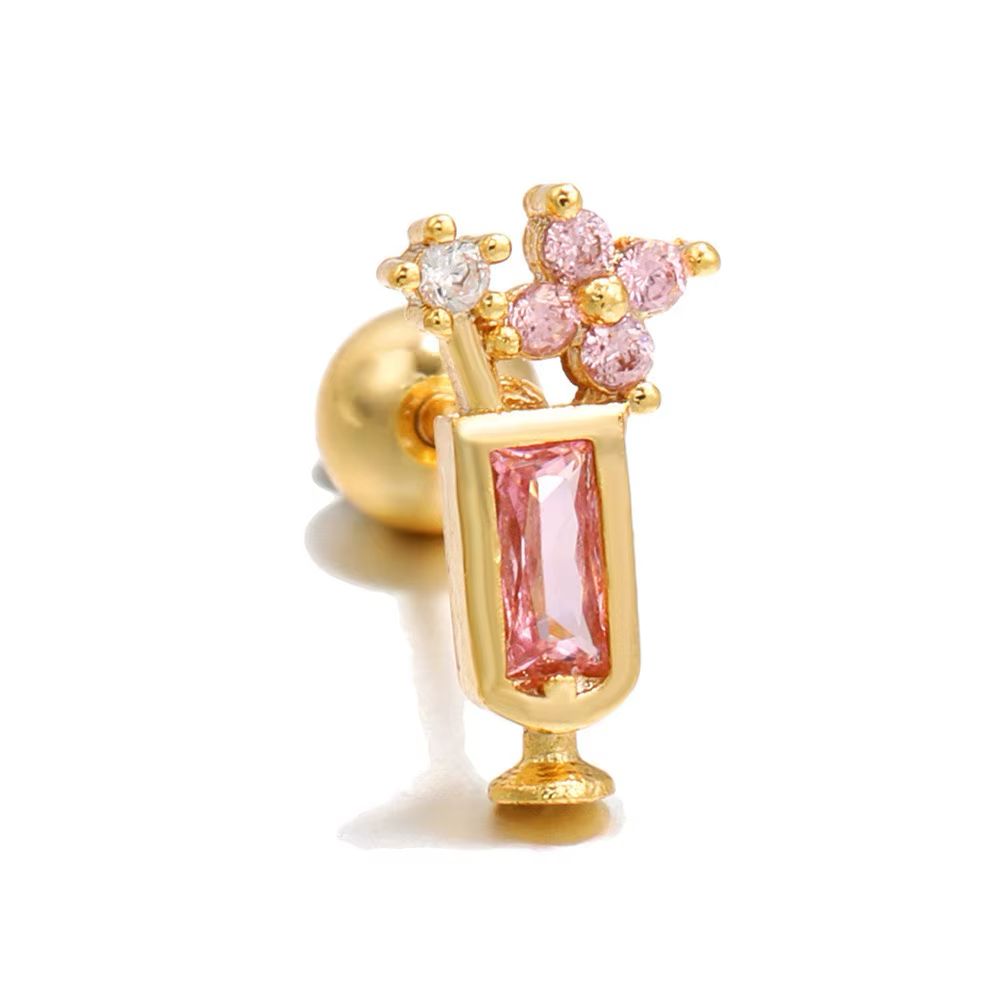 Baño de oro 18k.280 Piercing de florecita rosada