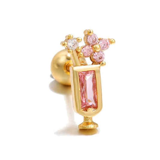 Baño de oro 18k.280 Piercing de florecita rosada