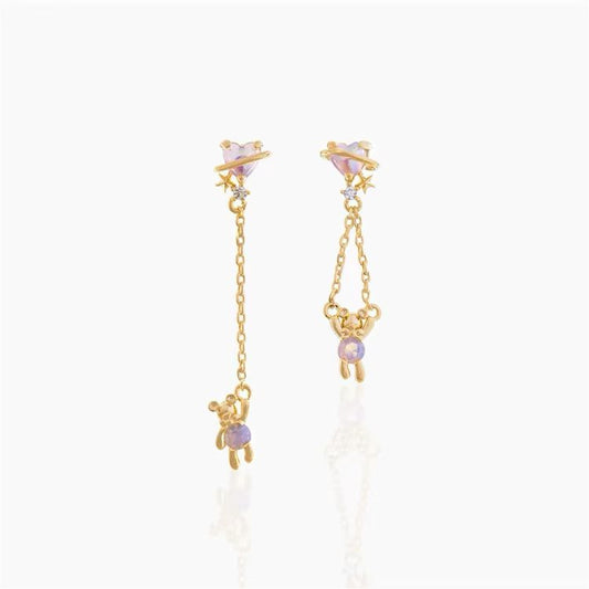 Baño de oro 18k.287 Aretitos largos de osito