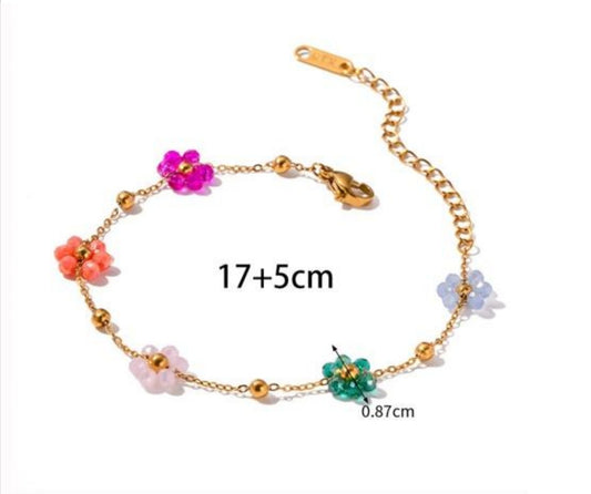 Baño de oro 18k.83 Pulsera de florecitas de colores