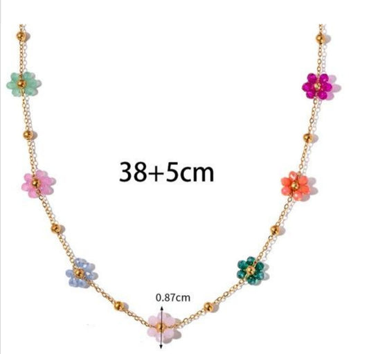 Baño de oro 18k.84 Cadena de florecitas de colores