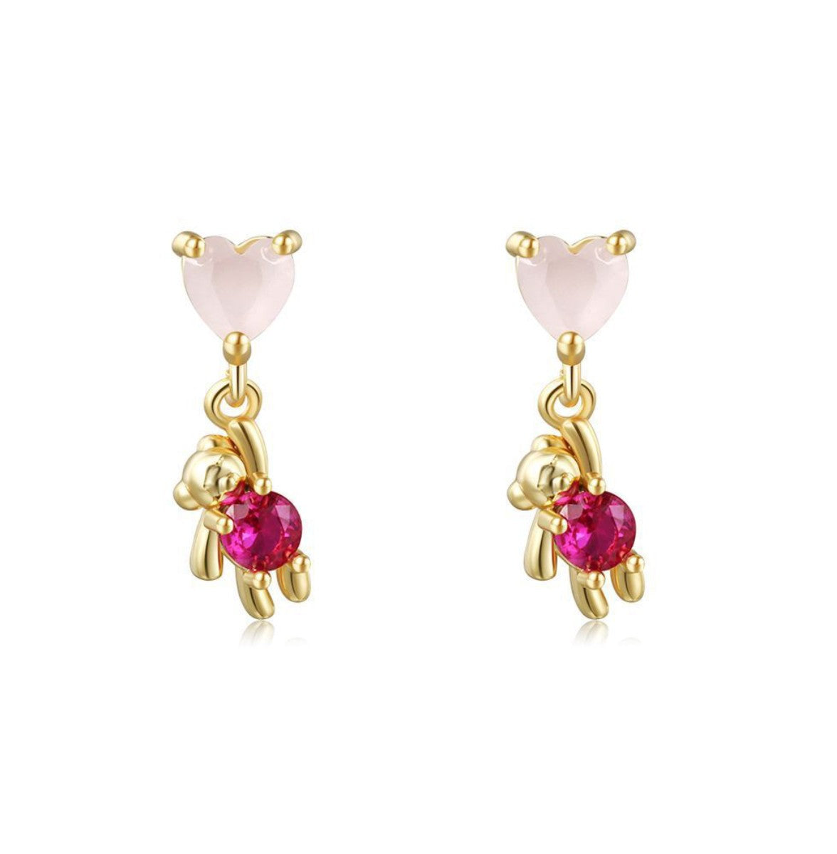 Baño de oro 18k.184 Aretes de corazoncito y osito colgando